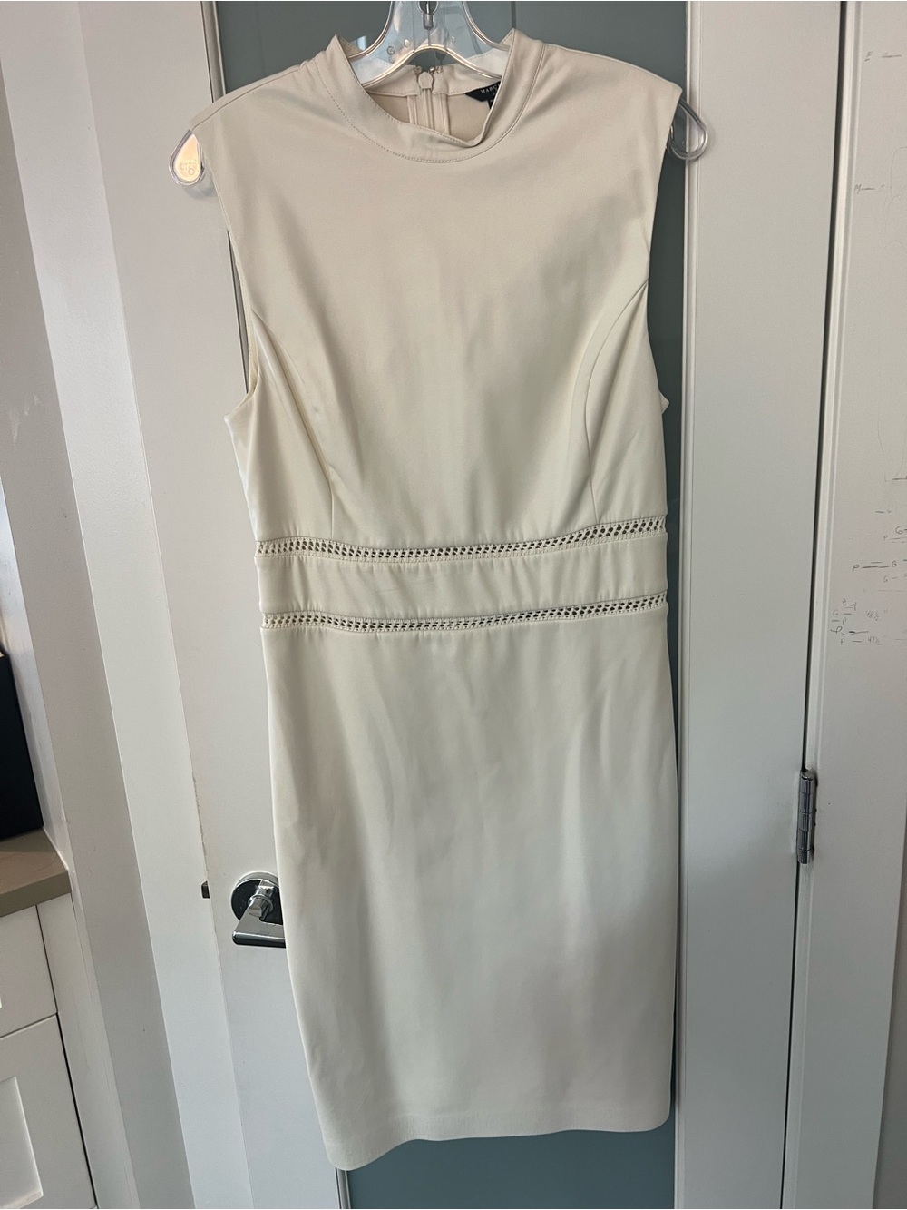Guess Sleeveless Cream Midi Dress with Waist Trim